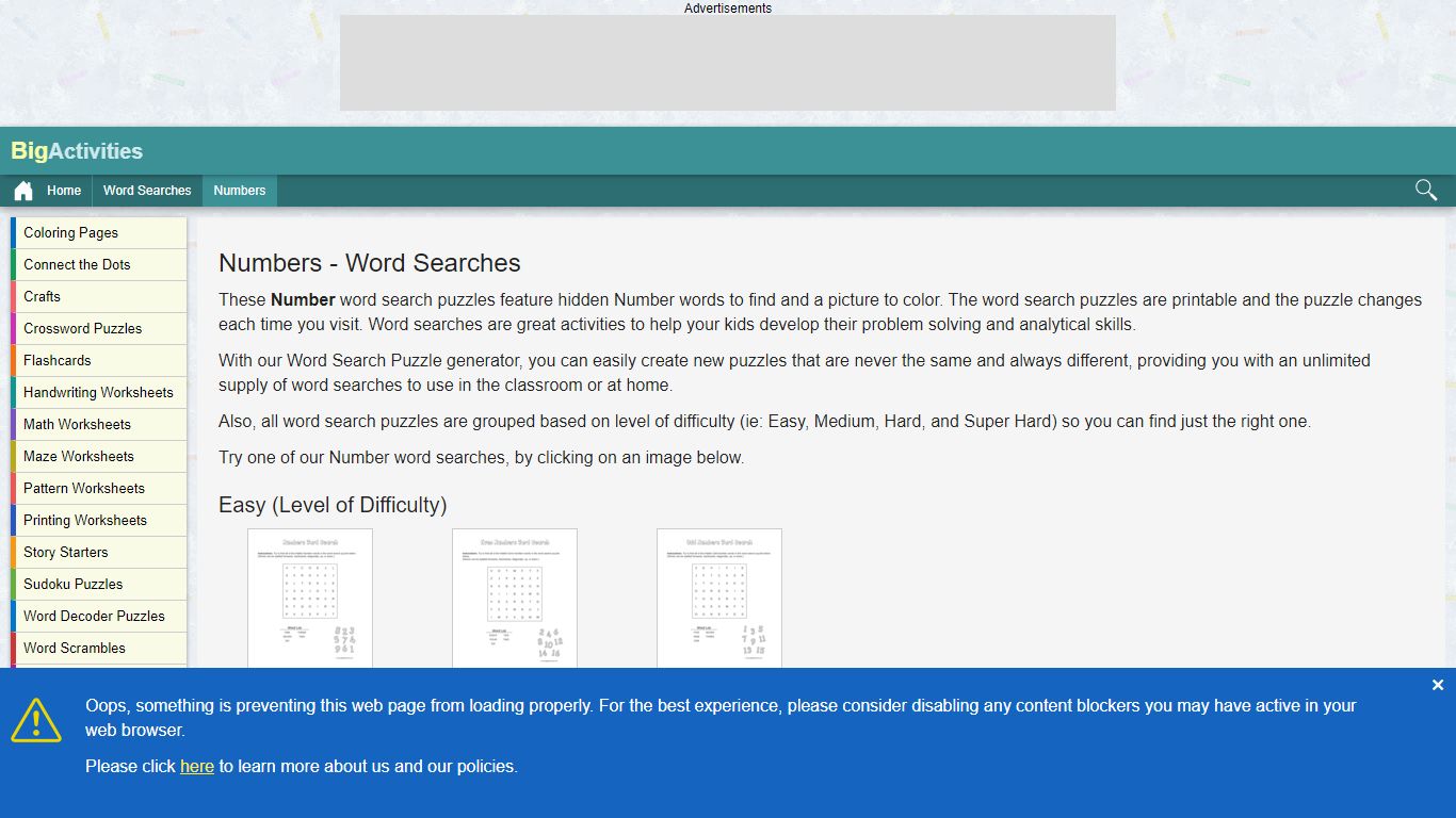 Numbers - Word Searches - BigActivities